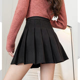 Ladies Elegant A-line Pleated Skirts Korean Style Vintage Woolen All-match High Waist Women Casual Mini Skirt