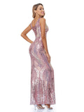 V Neck V Back Sleeveless Sequins Evening Dress Mermaid Party Dress for Women Formal Occasion Floor Length Gown