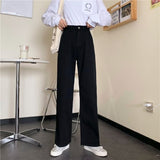 Women White Casual Jeans Korean Style All-match Loose High Waist Female Wide Leg Denim Pants