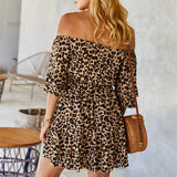 Sexy Off Shoulder Leopard Print Casual Ruffle Short Sundress Summer Beach Mini Dress