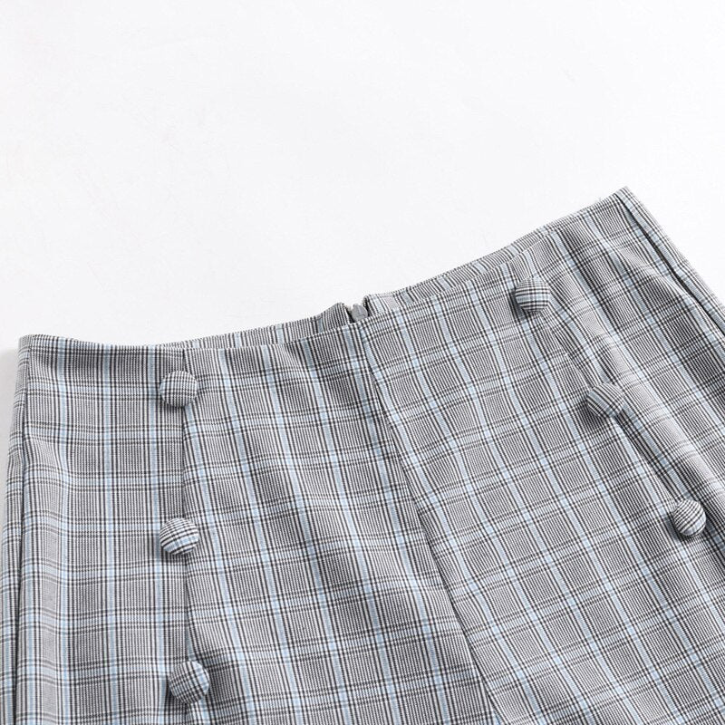 Plaid Print Double-Breasted Roll Up Hem Shorts Women High Waist Retro Summer Vintage Straight Shorts