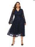 V Neck Lace Evening Dress Plus Size Women Formal Occasion Dress Pagoda Long Sleeve A Line Burgundy Party Dress