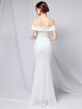 Boat Neck White Sequin Evening Dress Elegant Off Shoulder Party Maxi Dress Women Wedding Long Prom Dress