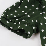 2021 Turn-down Collar Tie Front Polka Dot Vintage Robe Women Green 50s Pin Up Dress Short Sleeve Elegant Summer Pleated Dress