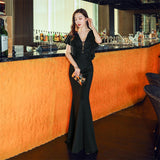 Lace appliqu Lotus Sleeve Mermaid Full Evening Dress Women's Formal Elegant Floor Length Gowns Tafftal Robe De Soriee