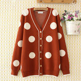 Autumn Women Casual Loose Knit Sweater Single-breasted V-Neck Dot Cardigans Tops Streetwear