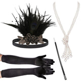 4 Pcs/Set 1920s Great Gatsby Party Costume Accessories Set Flapper Feather Headband Pearl Necklace Gloves Cigarette Holder