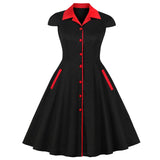 2021 Women Robe Pin Up Dress Retro Vintage 50s 60s Patchwork Rockabilly Black Swing Summer Button Front Shirt Tunic Midi Dresses