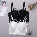 Summer Lace Mesh Bow Crop Tank Top With Built In Bra See Through Top Push Up Bralette Short Sexy Nightclub Black Clothes