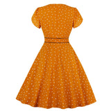 Orange Polka Dot Plus Size High Waist V Neck Robe Pin Up Vintage Dress With Pockets