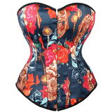 Vintage Floral Pattern Women Corset Boned Lace up Overbust Bustier Gothic Waist Cincher Corselet Lingerie