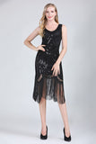 1920s Great Gatsby Flapper Dress V Neck Sleeveless Embellished Sequin Beaded Fringe Dress Vestidos