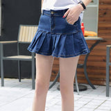 Harajuku Punk Denim Mini Pleated Summer High Waist Jeans Shorts Skirts Women Korean Ruffles Bottoms