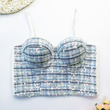 Winter Sexy Nightclub Sequins Corset Women Crop Tops Built In Bra Party Show Cami With Cups Push Up Bustier