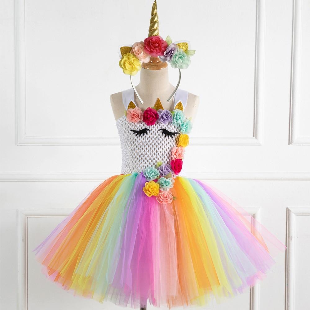 2021 Unicorn Girls Summer Dress Kids Birthday Party Princess Costume for Halloween Christmas Children Ball Stage Clothing