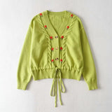 Design Cardigans Coat Sweater Women V-Neck Button Sweet Floral Embroidery Knit Cropped Tops