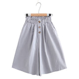 2021 Button Front School Women Wide Leg Shorts Skirts Korean Style Casual Loose Solid Elastic Waist Streetwear Flare Short Pants