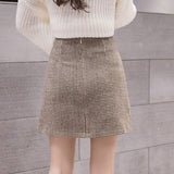 Ladies Elegant A-line Short Skirts Korean Style Vintage Woolen All-match Women High Waist Mini Skirt