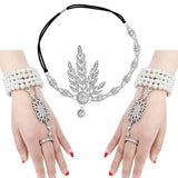 1920s Flapper Pearl Headband Bracelet Ring Inspired Leaf Simulated Jewelry Set