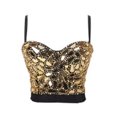 Sexy Beaded Diamond Sequins Women Camis Corset Crop Top To Wear Out Push Up Bustier Bra