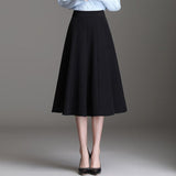 Women Casual Long Korean Style Plain Color All-match High Waist Elegant A-line Skirt