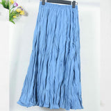 Women Chiffon Solid Casual Sexy Beach Boho Blue Pleated Long Summer Maxi Skirt