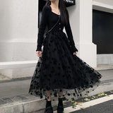 Gothic Black Dress Women Party One Piece Dress Korean Pure Collor Slim Y2k Midi Dress Retro Elegant 2021 Winter Long Sleeve Chic