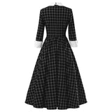 Black And White Plaid Vintage Cotton Bow Knot Robe Pin Up Swing Midi Elegant Office Dresses