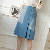 Ladies Elegant Knee-length A-line Skirts Summer Office Style Solid Color High Waist Women Casual Skirt