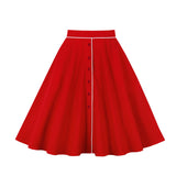 1950s Red Vintage Women Button Pockets Rok Jupe Midi High Waist Retro Party Casual Skirt