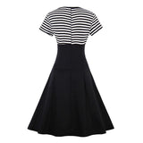 Plus Size Vintage Striped Summer Dress Women Button Retro A Line Black Dress