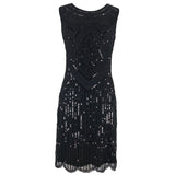 1920s Great Gatsby Flapper Vintage O-Neck Sleeveless Scalloped Hem Party Dress Embellished Beaded Sequin Dress