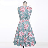 Pinup Style 1950s Floral Print Fit and Flare Sleeveless Round Neck A Line Summer Flower Vintage Dress