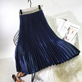 Autumn Women High Waist Pleated Casual Women Long Skirt