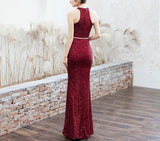 New Halter Neck Elegant Long Sequins Prom Dress Hollow Out Evening Party Dress