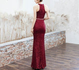 New Halter Neck Elegant Long Sequins Prom Dress Hollow Out Evening Party Dress