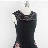 A Line Peony Flower Vintage Contrast Lace Elegant Summer Ladies Retro Party Black Dress