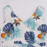 V-Neck Green Tropical Print Pin Up Style Retro Pocket Side 95% Cotton A Line Dress