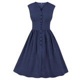 Yellow Single Breasted Sleeveless Polka Dot Casual Thin Fabric V-Neck High Waist Vintage Dress