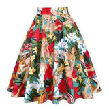 Summer Gothic Women Vintage Skirts 50s Plus SizeTutu Polka Dot Parrot Palm Floral Green High Waist Navy Blue School Swing Skater