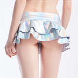 Bling Metallic Color Midi Waist Sexy Skinny Night Club Party Patchwork Double Layer Skirt