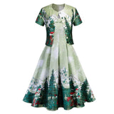 Rockabilly Vintage Green Two Piece Set Mountain and Tree Print Pleated Dress and Coat 2 Piece Outfits