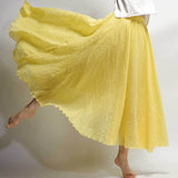 Women Linen Cotton Long Elastic Waist Maxi Beach Boho Casual Lady Vintage Pleated Skirt