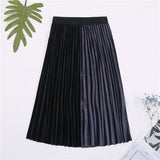 Velvet Pleated Women Casual High Waist Patchwork Pleated A Line Long Skirt