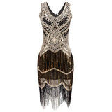 Women Party Dress Robe Charleston 1920s Great Gatsby Flapper Sequin Fringe Midi Vestido Summer Retro Black Dress