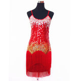 Women Bling Latin Dance Dress Sexy Rainbow Color Club Slip Gradual Sequin Fringe Dress With Tassel Vestido Robe Paillettes