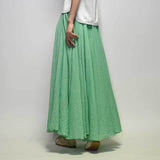 Women Linen Cotton Long Elastic Waist Maxi Beach Boho Casual Lady Vintage Pleated Skirt