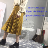 Women Suede Autumn High Waist Long Pleated Vintage Midi Skirt