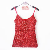 Summer Sexy Women Clubwear Bling Raves Festival Spaghetti Strap Tank Top Simple V-Neck Backless Camisole Sequin Top Camis