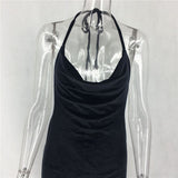 Long Velvet Black Elegant Celebrity Maxi Halter Neck Backless Velour Evening Party Dress